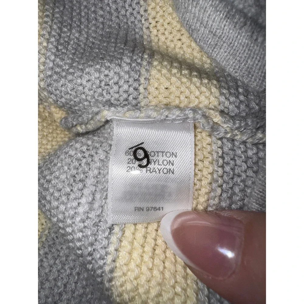 J.Jill Striped Tunic Sweater Grey  Butter Yellow Cotton Blend XS Curved Hem NWOT